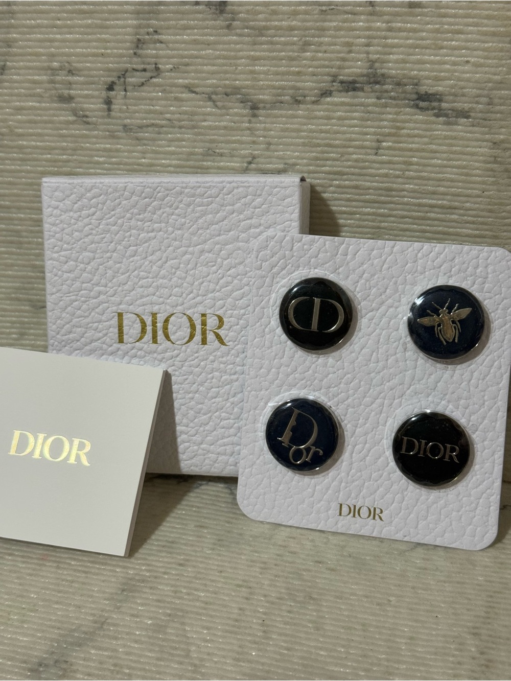 Christian Dior Beauty 4 Round Enamel Logo Buttons / Lapel Pins - Picture 2 of 8